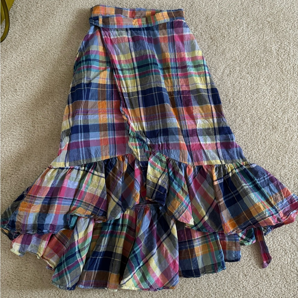 Ralph Lauren Multicolor Plaid Linen Wrap Skirt size 4